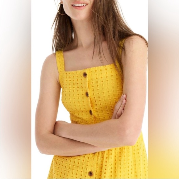 J. Crew Yellow Button Down Eyelet Cotton Sundress 0 - Picture 2 of 8